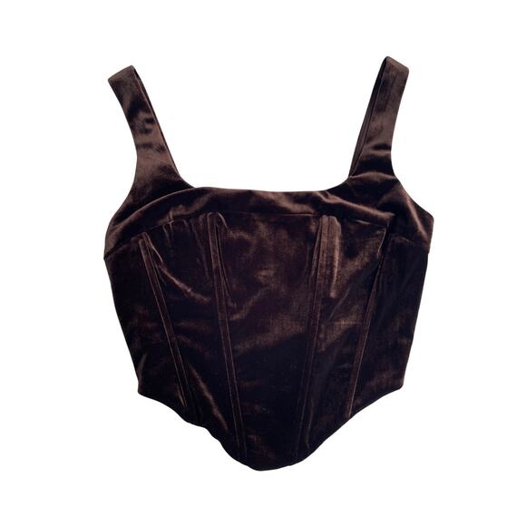 NIA Brown Velvet Cropped Corset Top - Square Neck Wide Straps - Size XS - Picture 2 of 11